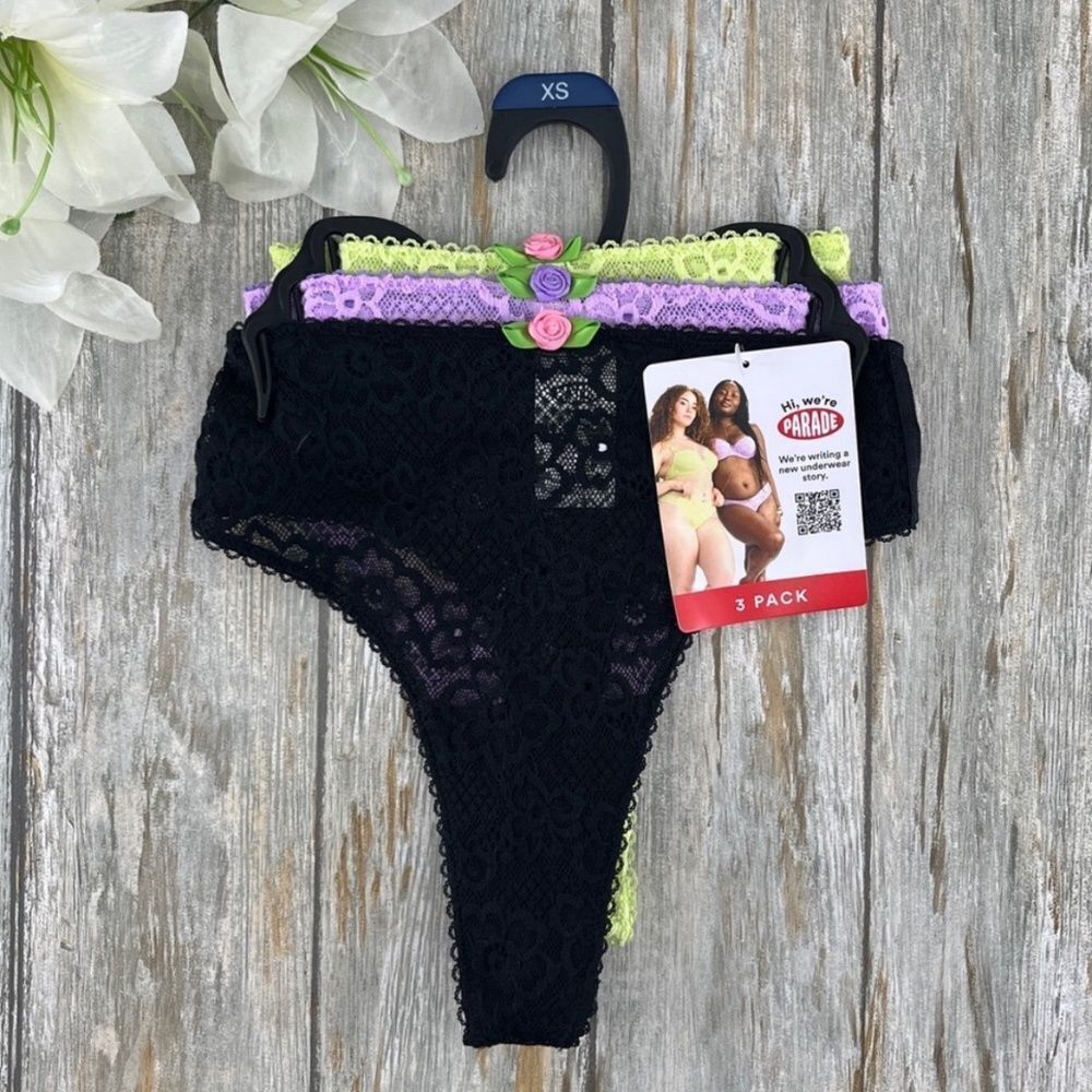 Women’s Parade Lace Mesh Thong Underwear, 3-Pack XS